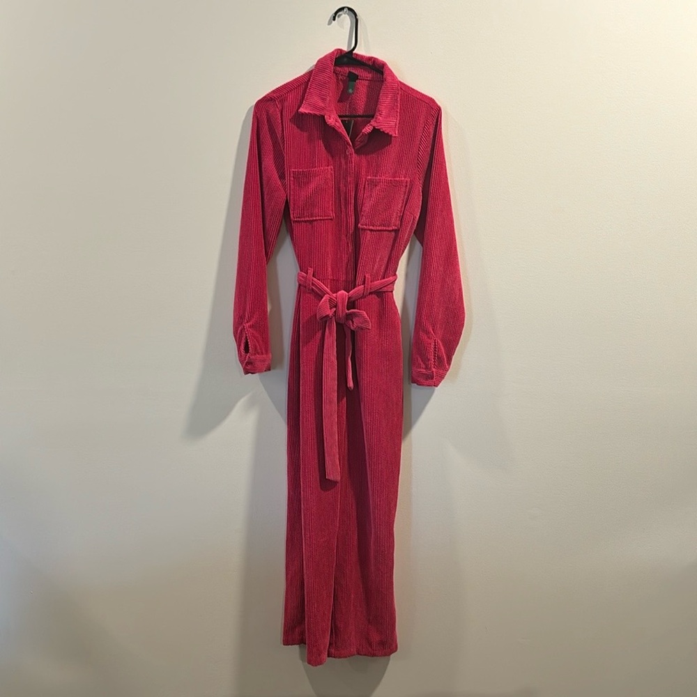 Pink Corduroy Belted Jumpsuit - Picture 6 of 7